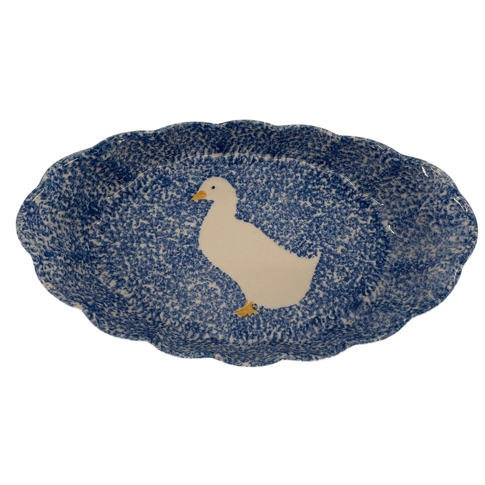 Vintage Blue Speckled Spongewear Goose Duck Pottery Set 5pc Country Farmhouse - Picture 4 of 15